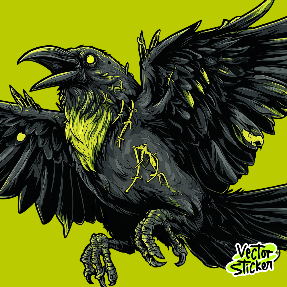 Graffiti Street Art Style Black Crow Illustration Sticker Design