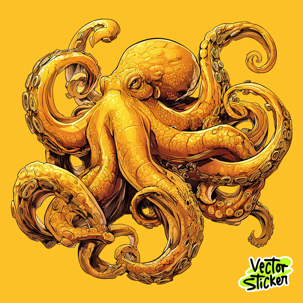 Golden Octopus Vector Illustration – Sea Creature T-Shirt Design