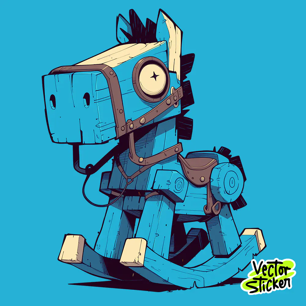 Blue Rocking Horse Toy Cartoon Sticker PNG