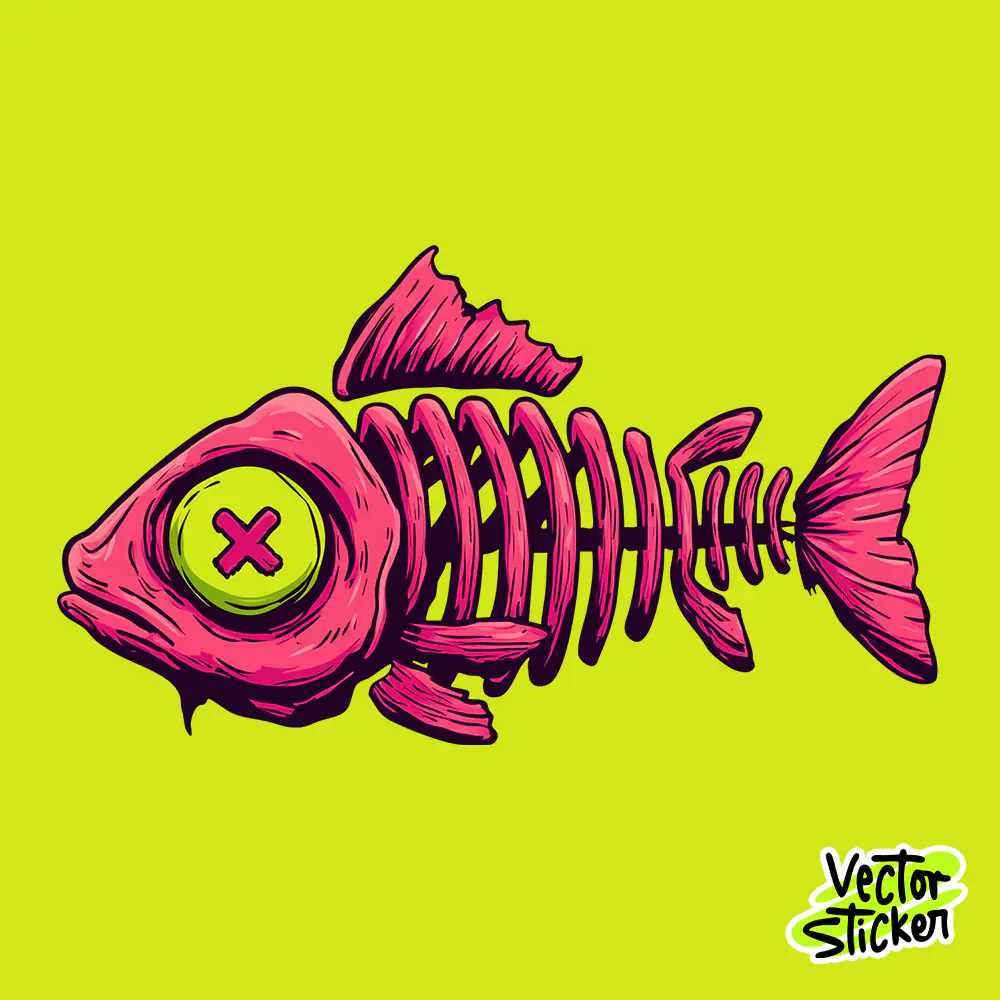 Pink Fish Skeleton Cartoon Sticker Free PNG Download | Vectorsticker