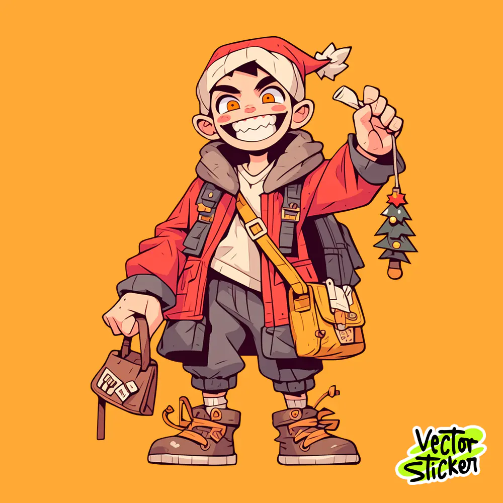Cool Christmas Boy Explorer – Festive Sticker Illustration Vector Art