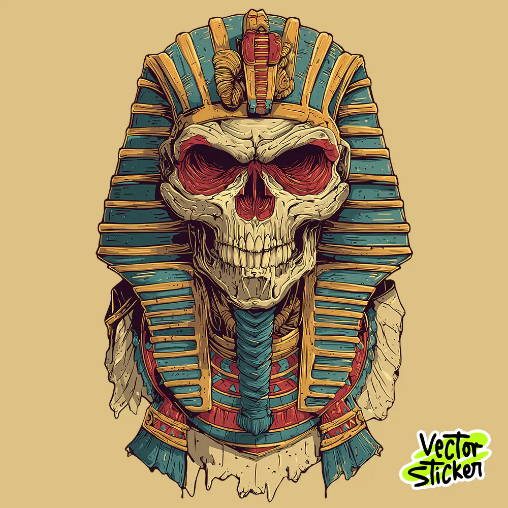 Egyptian Skull Pharaoh Dark Tattoo Style T Shirt Design High Resolution PNG