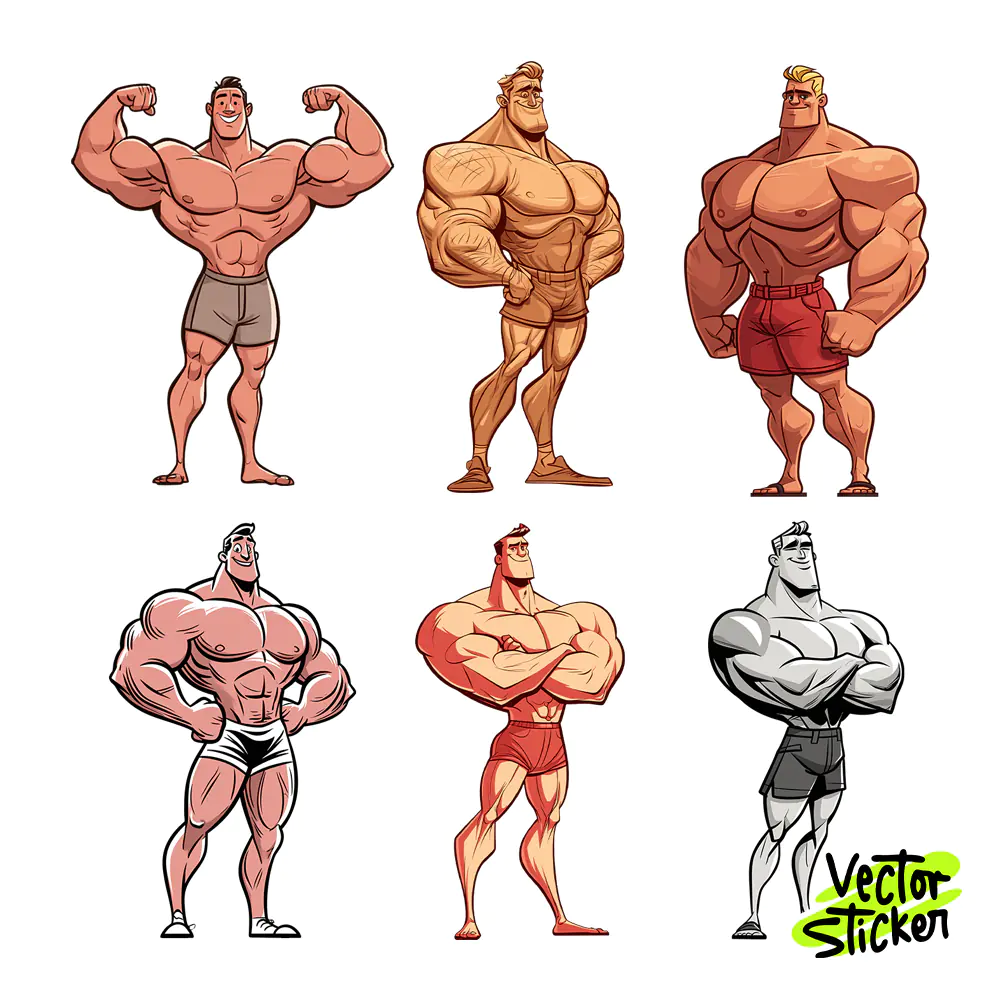 Cartoon style Strong Bodybuilder Illustration– Funny Muscle Man T-Shirt Design Sticker