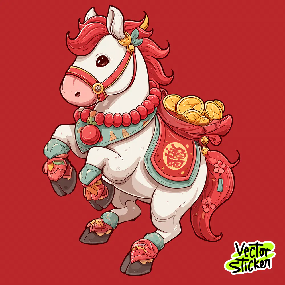Elegant Zodiac Horse Mascot Illustration in Red and Gold