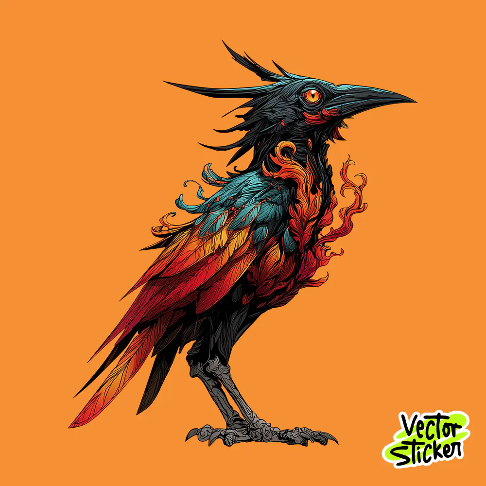 Fire Raven Phoenix Bird – Free Vintage T-Shirt Design PNG