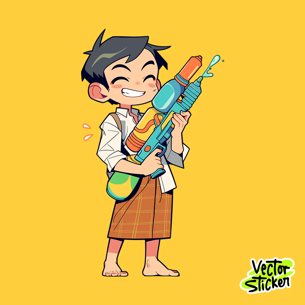 Myanmar Thingyan Water Festival Boy Longyi Water Gun PNG