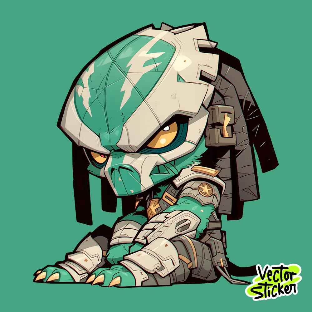Cute Predator Sticker Cartoon Chibi Sci-Fi Character Green