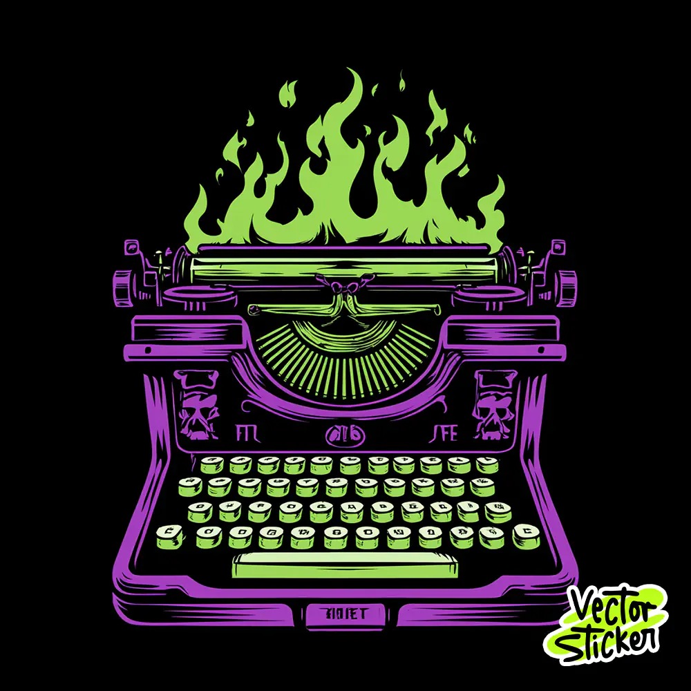 Fire Typewriter T Shirt Design Neon Graffiti Purple Green