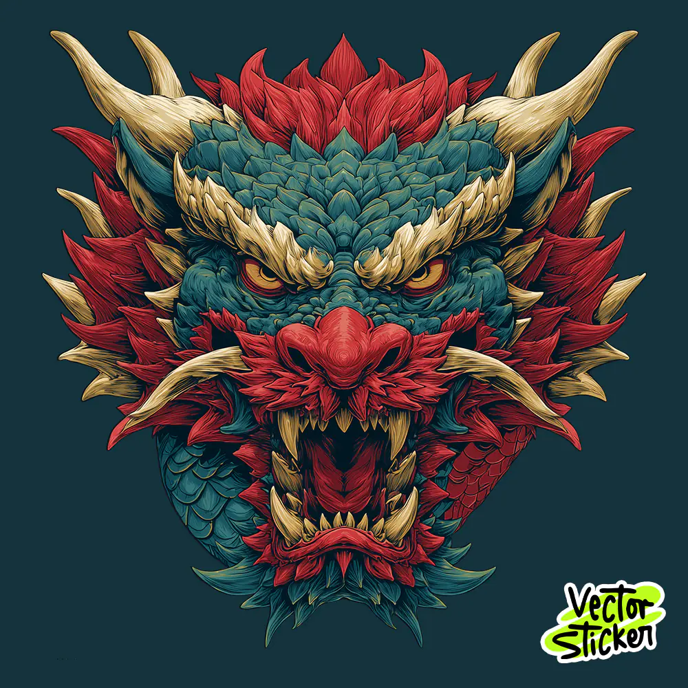 Dragon Head T Shirt Tattoo Style Red Teal Artwork