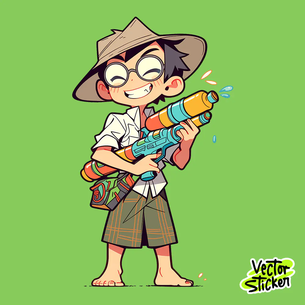 Myanmar Thingyan Water Festival Traditional Boy Hat Water Gun PNG