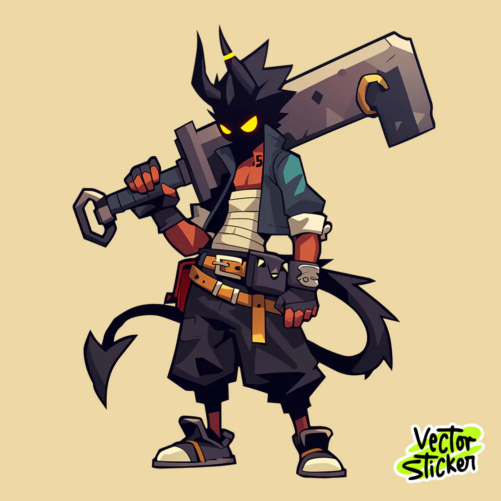 Free PNG Sticker Design Dark Warrior Cartoon Neutral Colors