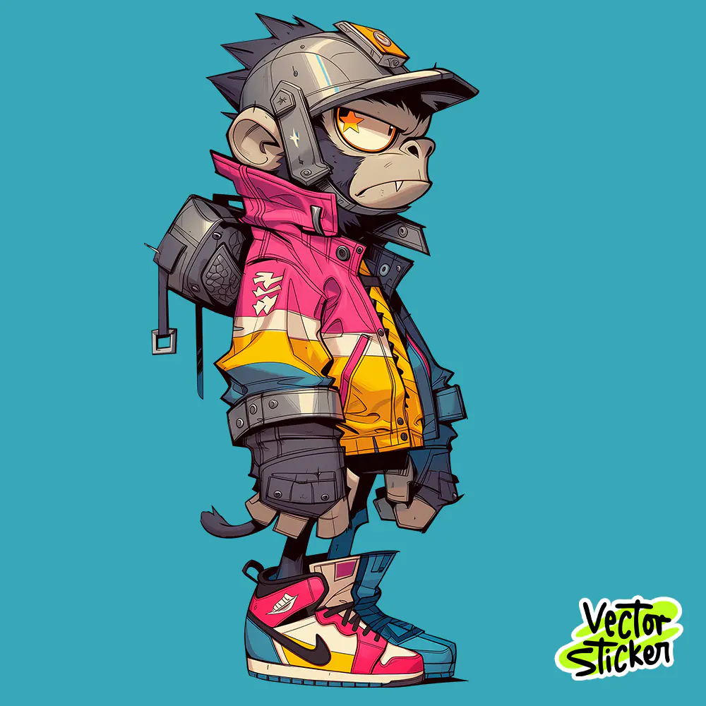 Street Monkey Sticker Cartoon Neon Urban Style Design
