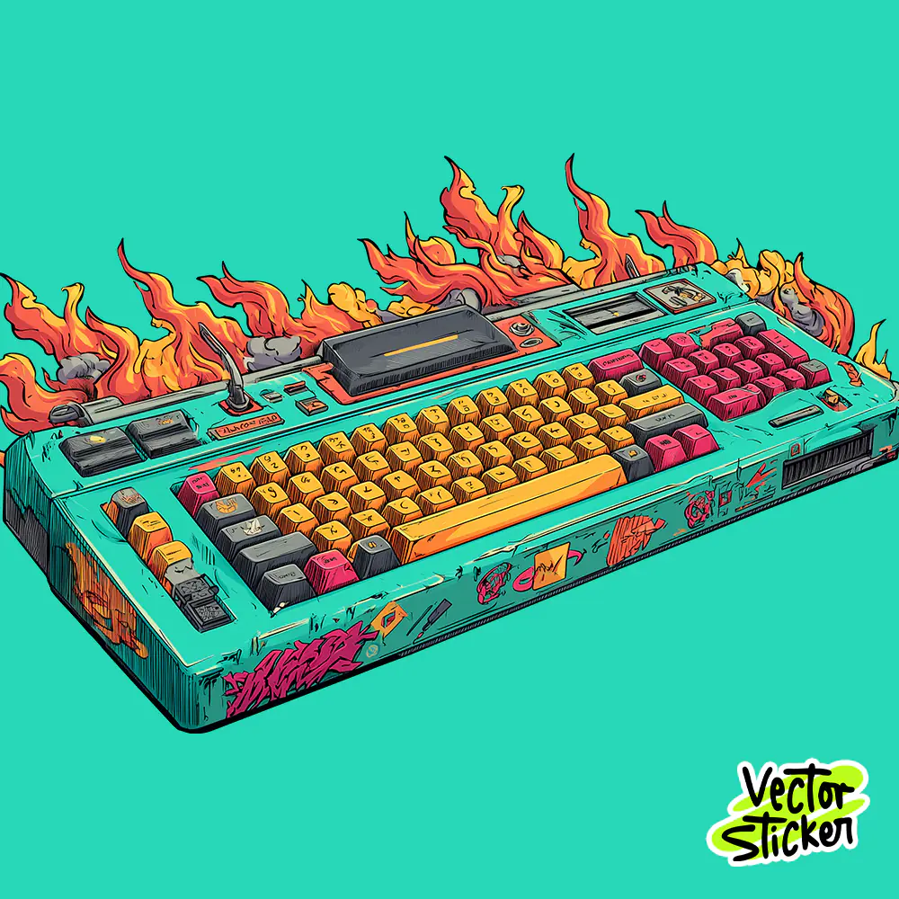 Vintage Keyboard T Shirt Graffiti Flames Retro Tech Design