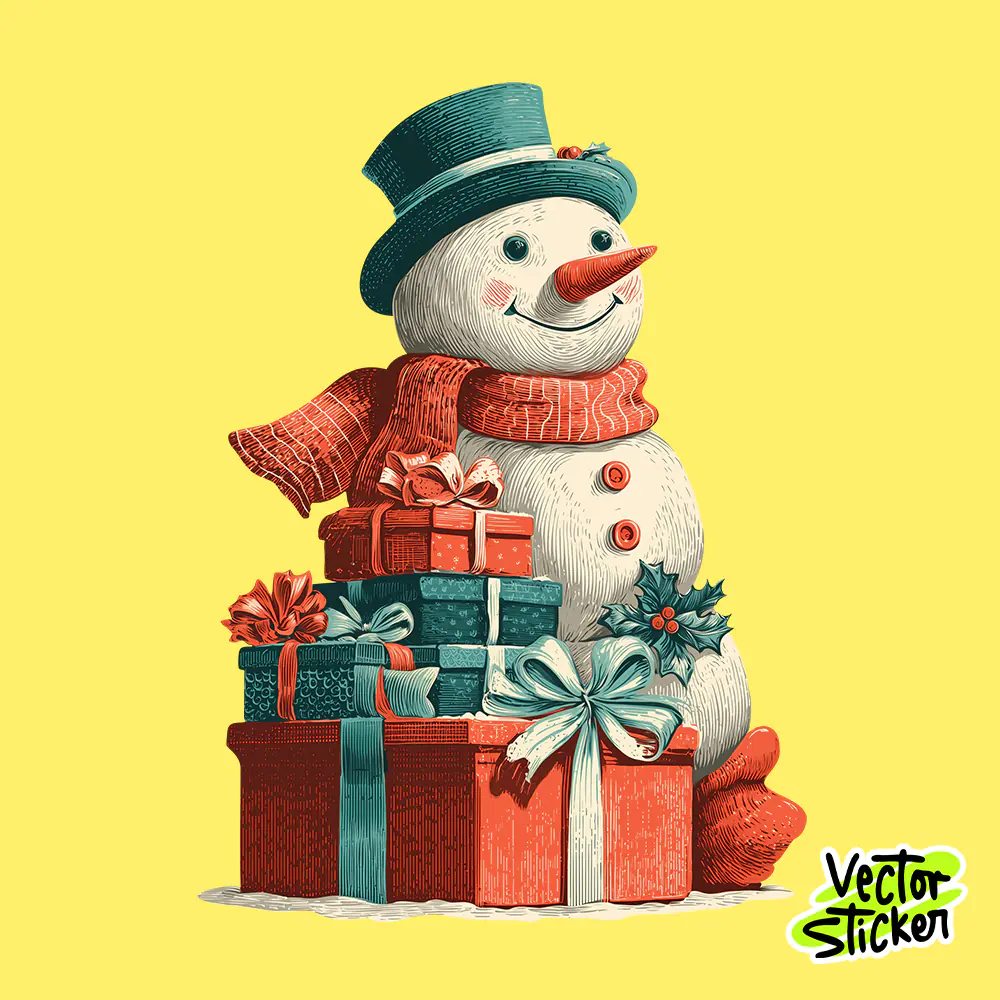 9. Snowman with Presents Sticker PNG