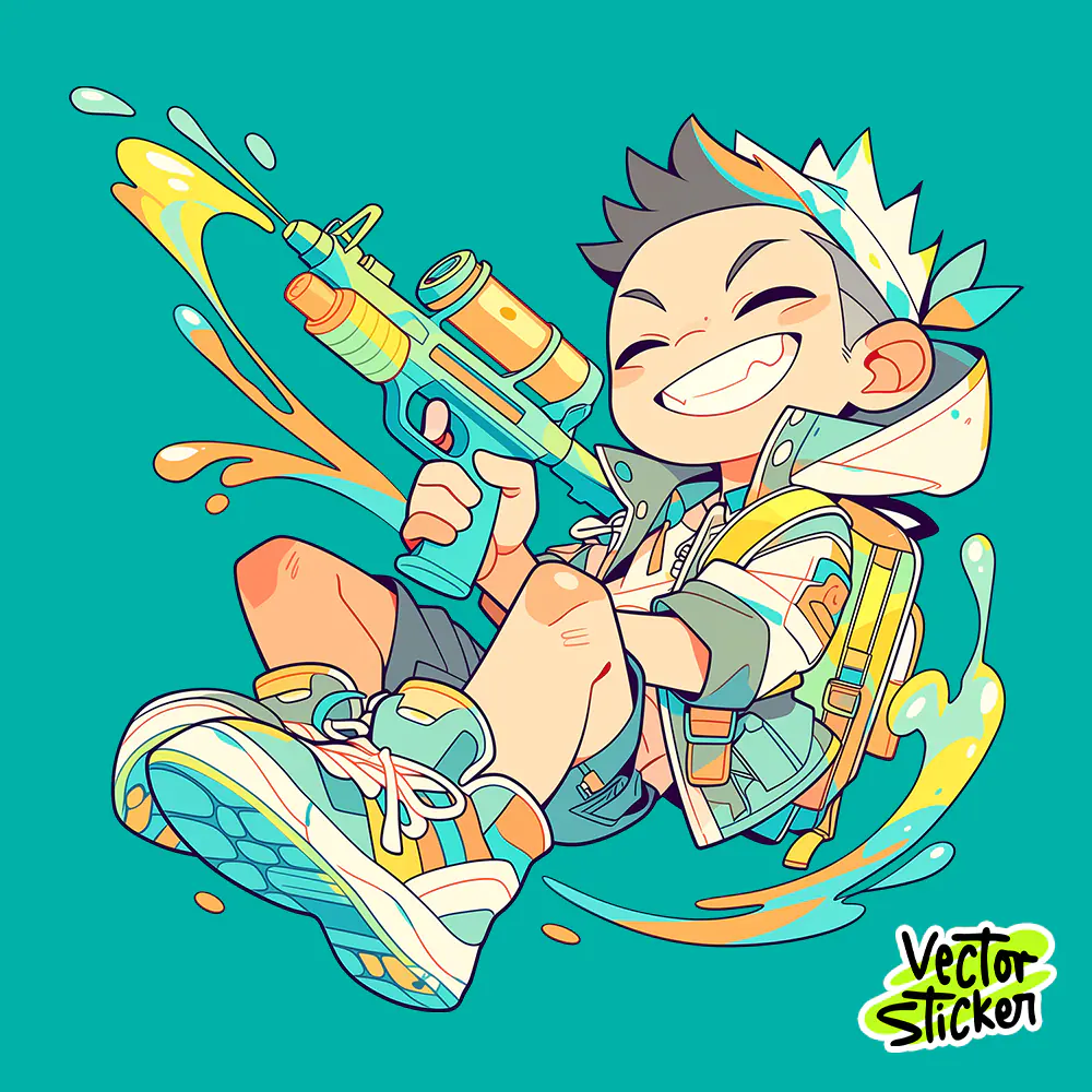 Cute Songkran Water Festival Boy Water Gun Cartoon PNG