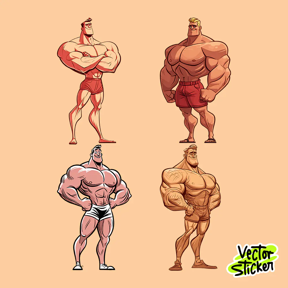 Bodybuilder Muscle Cartoon Illustration