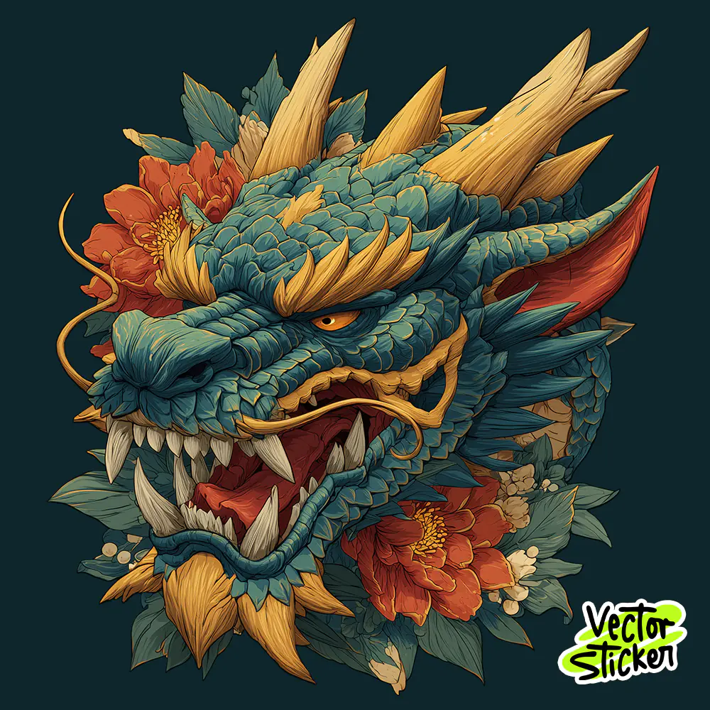 Floral Dragon Beast Head PNG Ornamental Asian Style T-Shirt Design