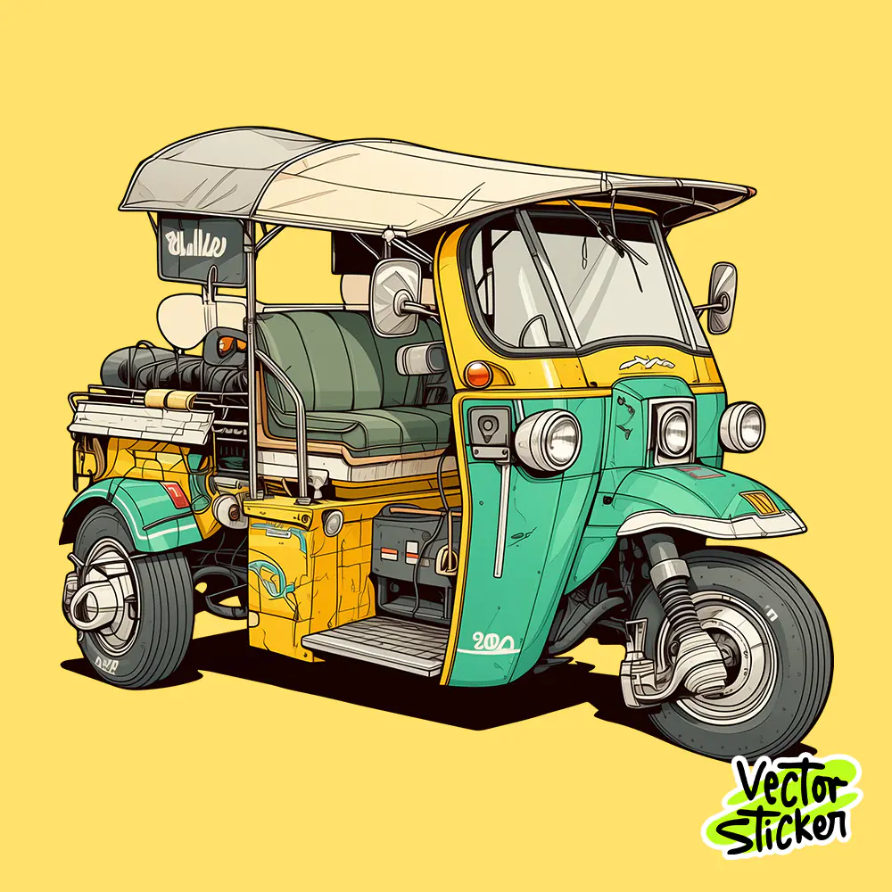 Classic Yellow & Teal Thai Tuk Tuk Sticker Free PNG | VectorSticker