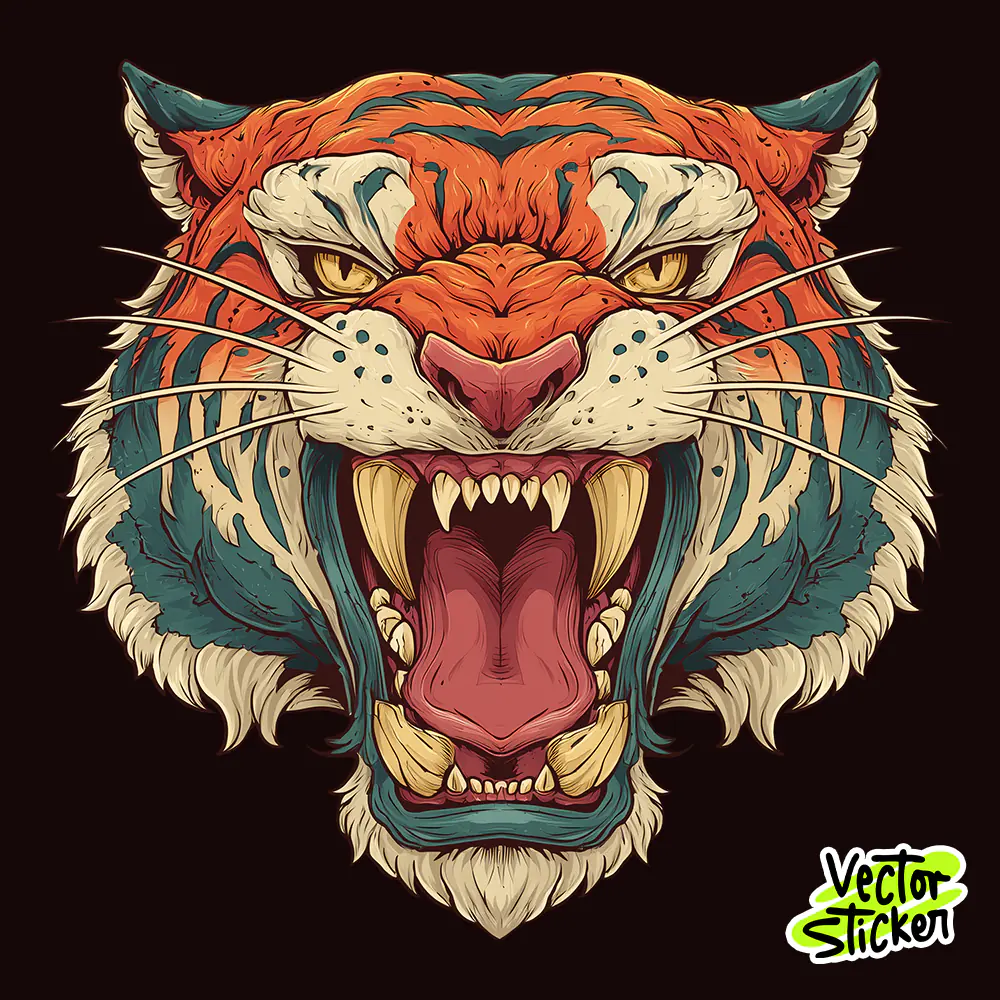 Roaring Tiger Head Tattoo Style T Shirt Design High Resolution PNG