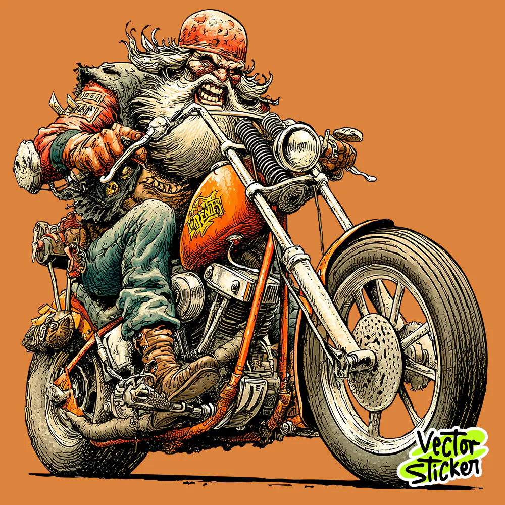 Wild Biker T-Shirt Design — Vintage Christmas Motorcycle Illustration