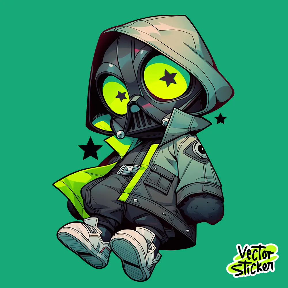 Neon Hooded Chibi Robot Cartoon Character Sticker PNG