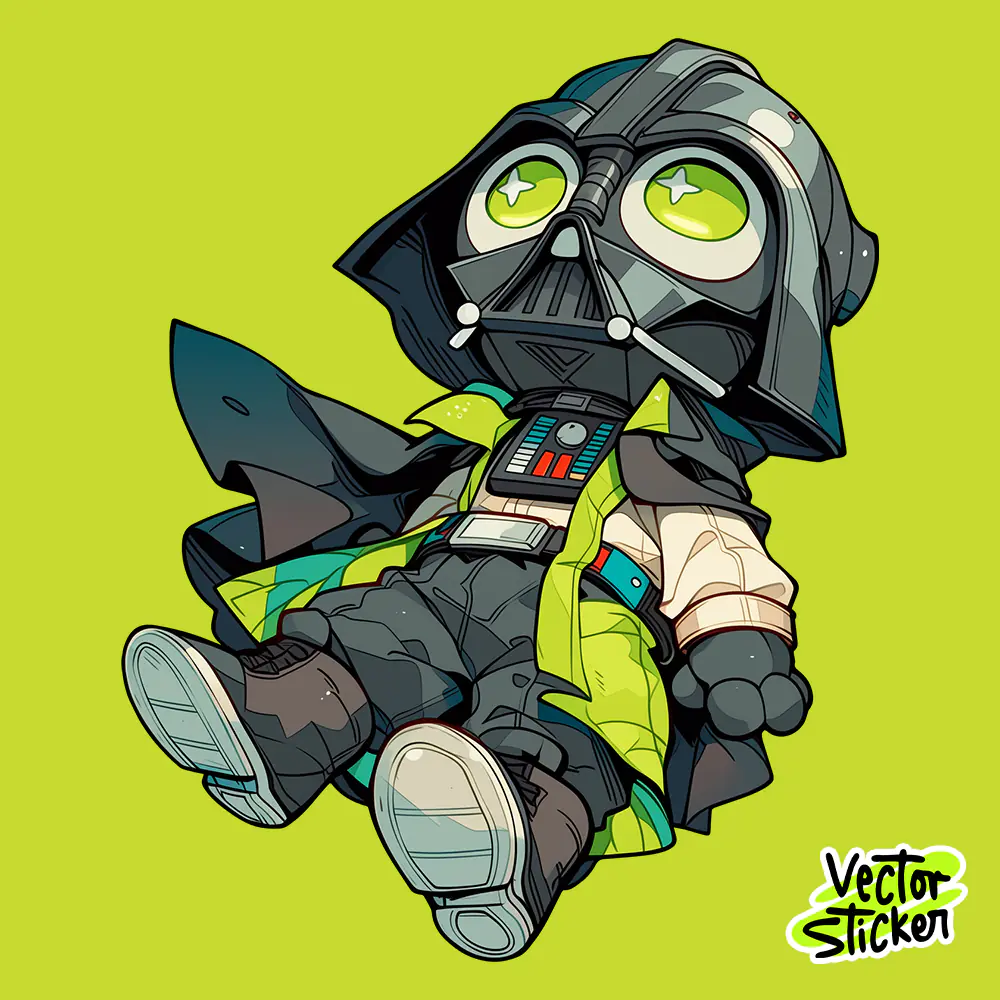 Neon Sci-Fi Villain Chibi Character Sticker Design PNG
