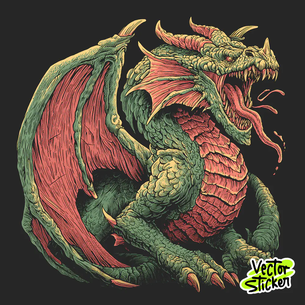Dynamic Dragon T-Shirt Design — Mythical Beast Vector for Printing