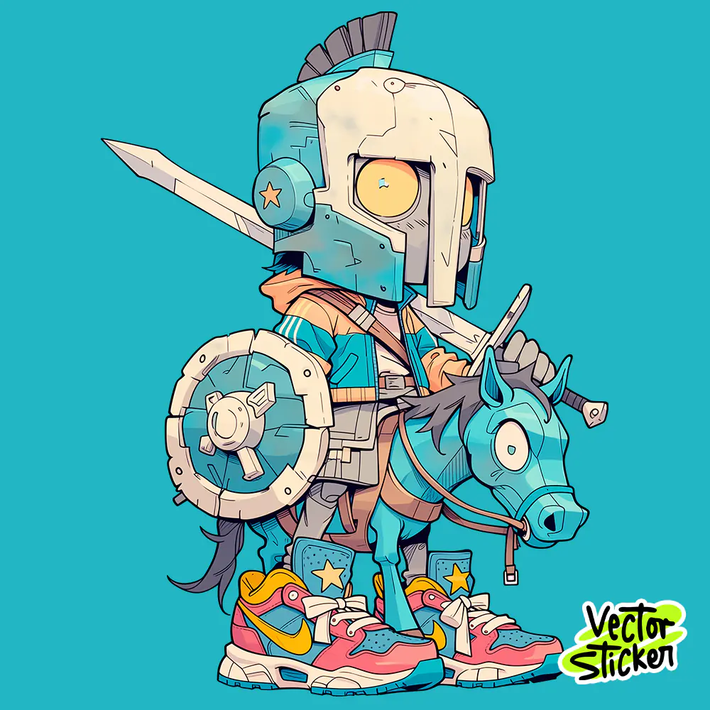 Chibi Knight Riding Horse Sticker Cute Warrior Art