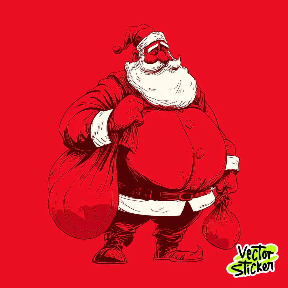 Free Santa Cartoon  Design – Red Background Christmas Illustration PNG