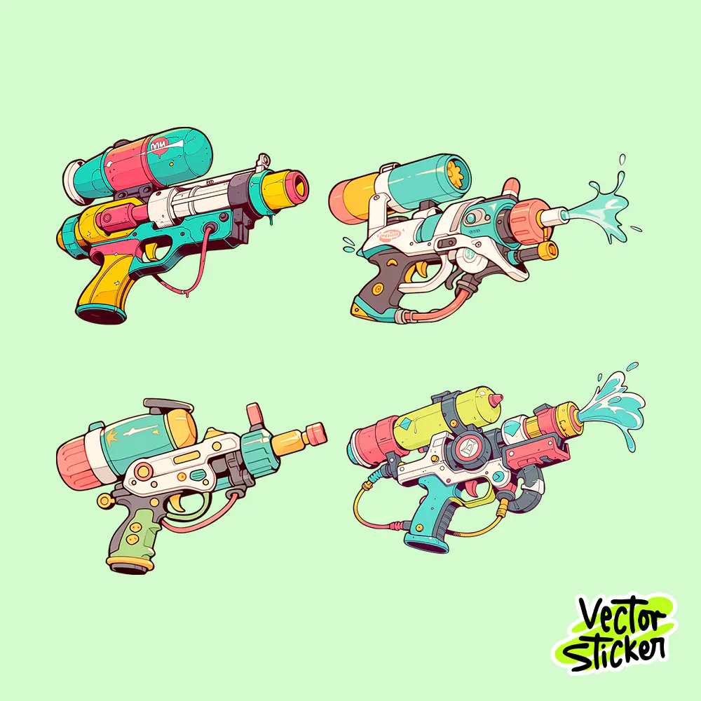 Thingyan Water Festival Gun Toy Sticker Pack PNG