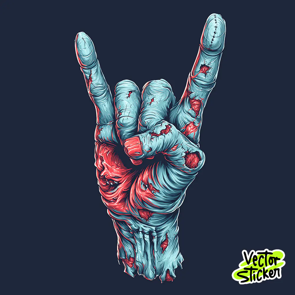Zombie Hand Sticker Tattoo Style Blue Horror Design