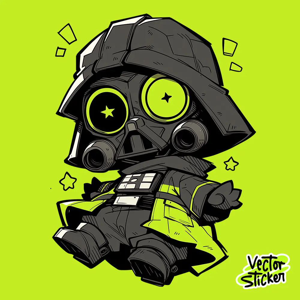 Neon Green Chibi Dark Helmet Sci-Fi Character Sticker PNG