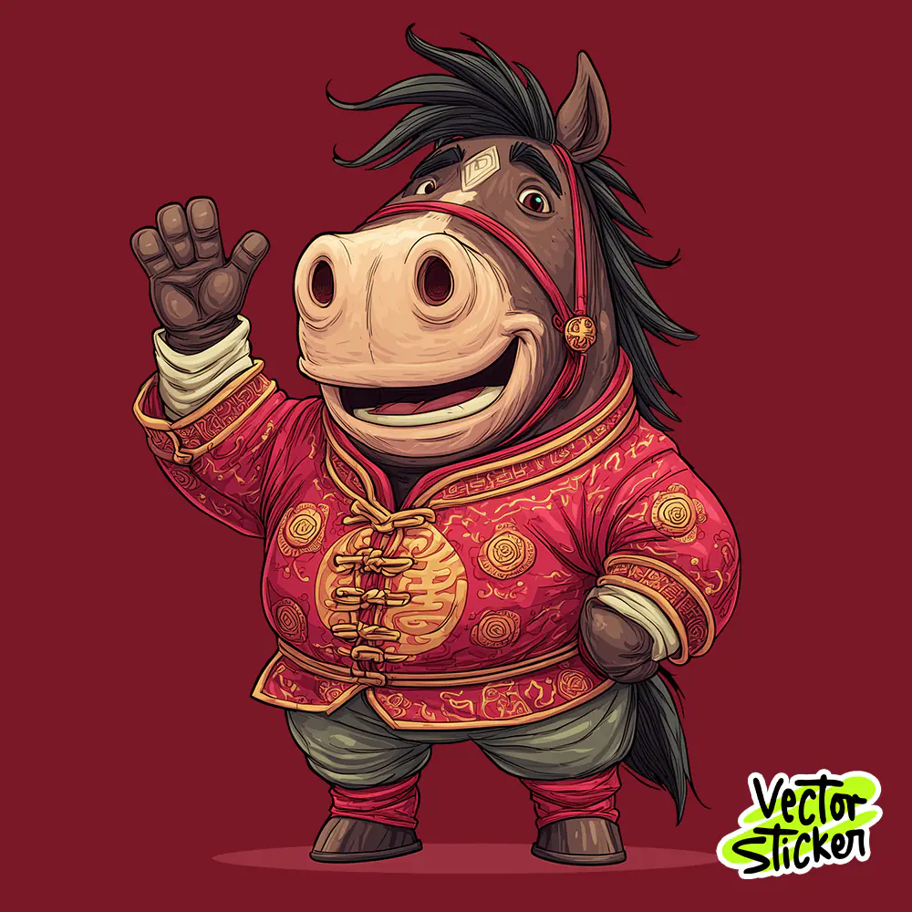 Chinese New Year Lucky Horse Waving Cartoon Illustration