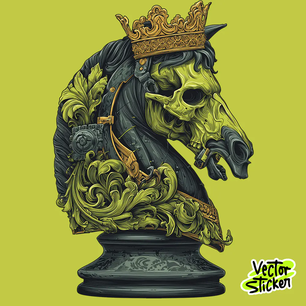 King Horse Chess Illustration | Vintage Royal T-Shirt Design PNG