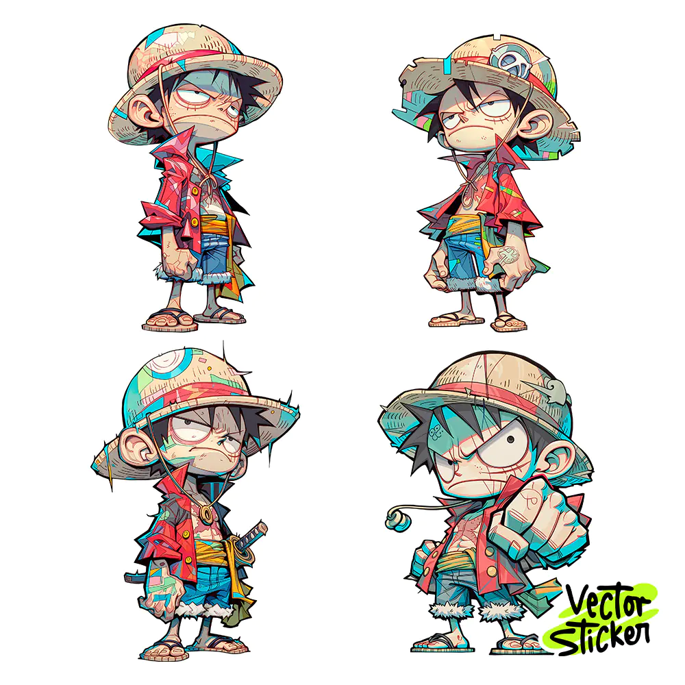 Straw Hat Pirate Boy Serious Anime Style Sticker PNG