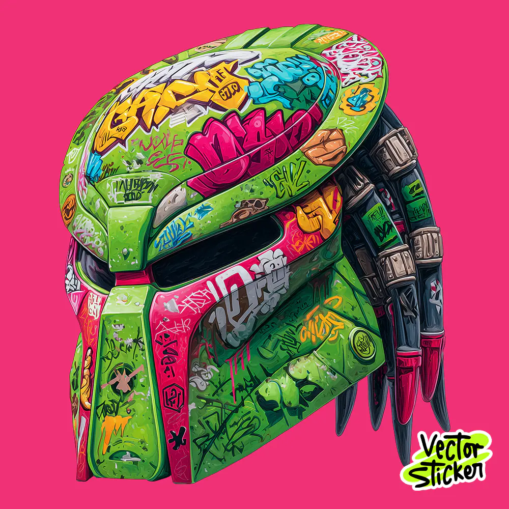 Neon Graffiti Predator Helmet Illustration for T-Shirt Design & Multipurpose Use