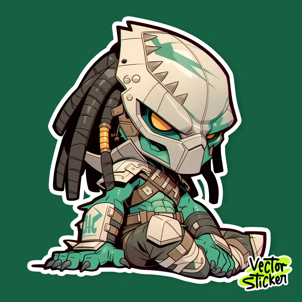 Cute Predator Sticker Bold Cartoon Green Alien Hunter