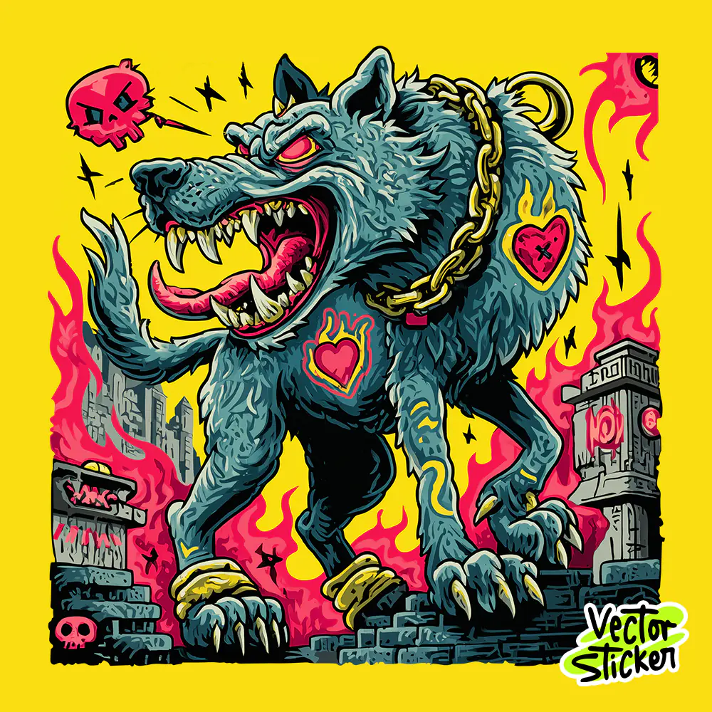 Rugged Neon Wolf Snarling Beast T-Shirt Design Free PNG | VectorSticker