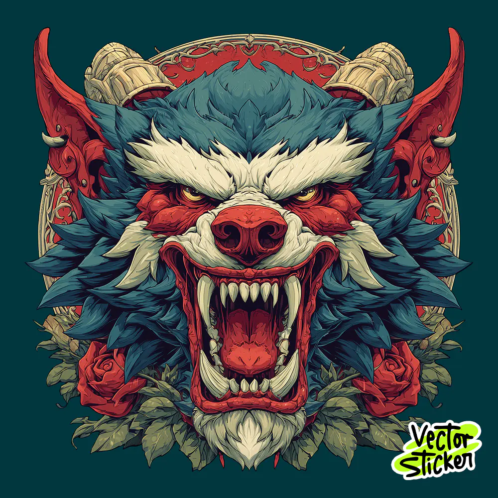 Ferocious Wolf Head Tattoo Style Illustration Aggressive Beast T-Shirt PNG