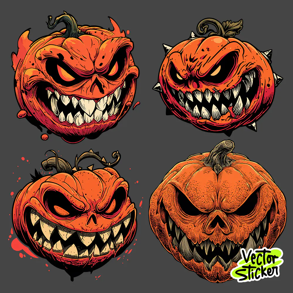 Evil Pumpkin Vector Sticker Pack – Halloween Horror T-Shirt Designs