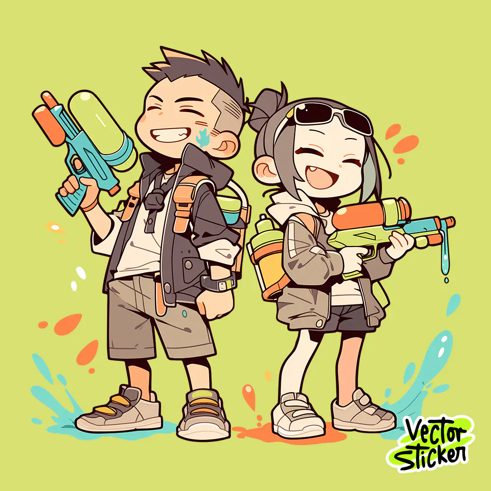 Myanmar Thingyan Water Festival Cute Youth Duo Water Gun PNG