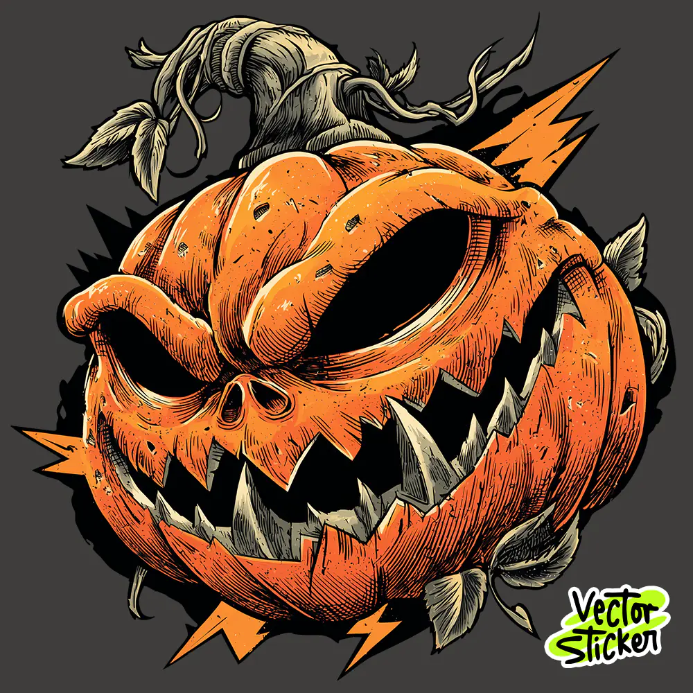 Evil Halloween Pumpkin Vector – Creepy Jack-o'-Lantern T-Shirt Design