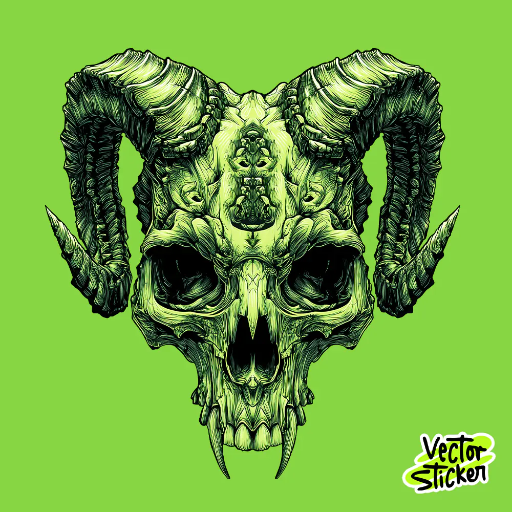Demonic Ram Skull Dark Gothic Illustration T-Shirt Design PNG