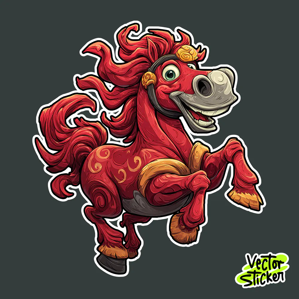 Cute Chinese Happy Horse Festival Sticker Illustration in Red Theme