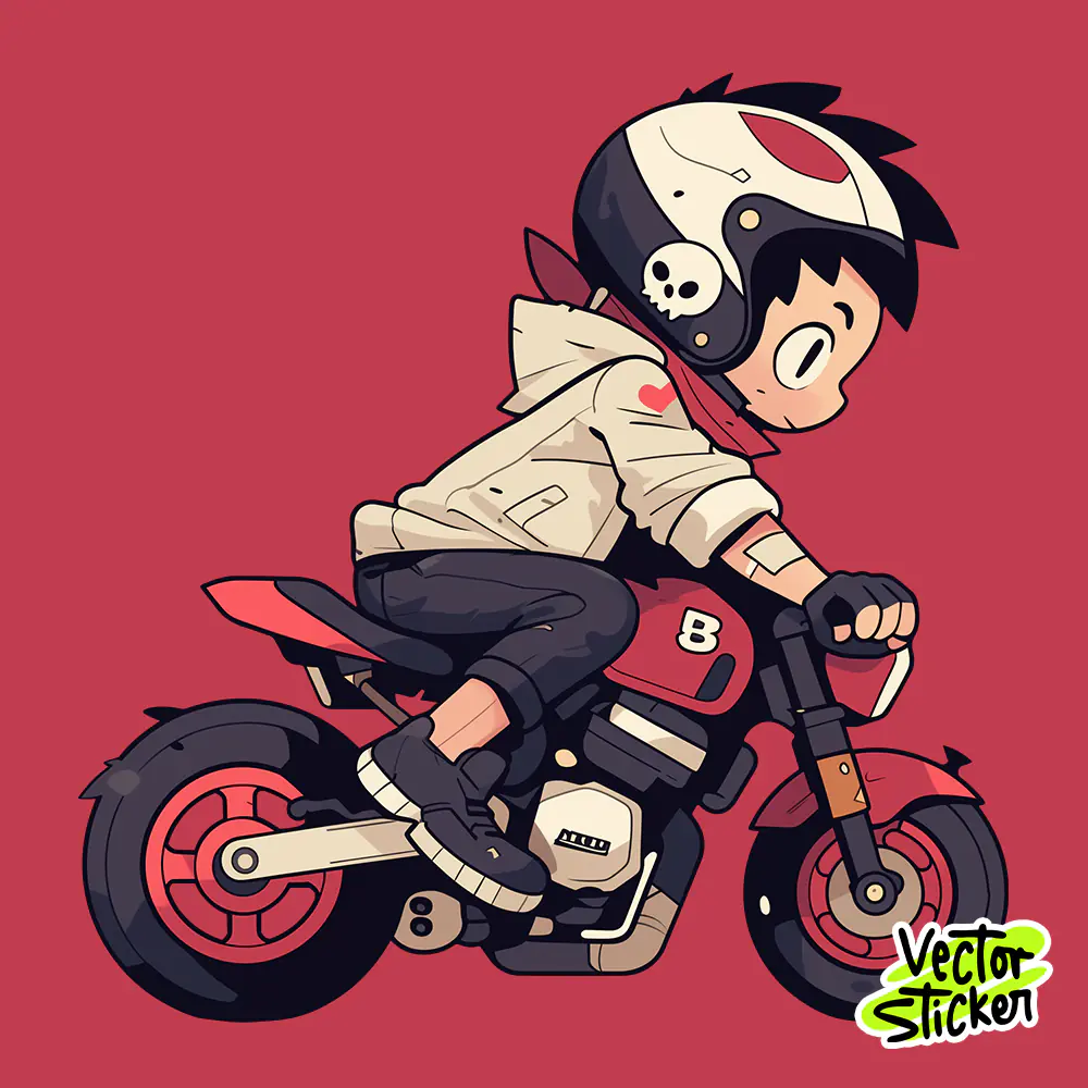 Cartoon Biker Illustration Sticker