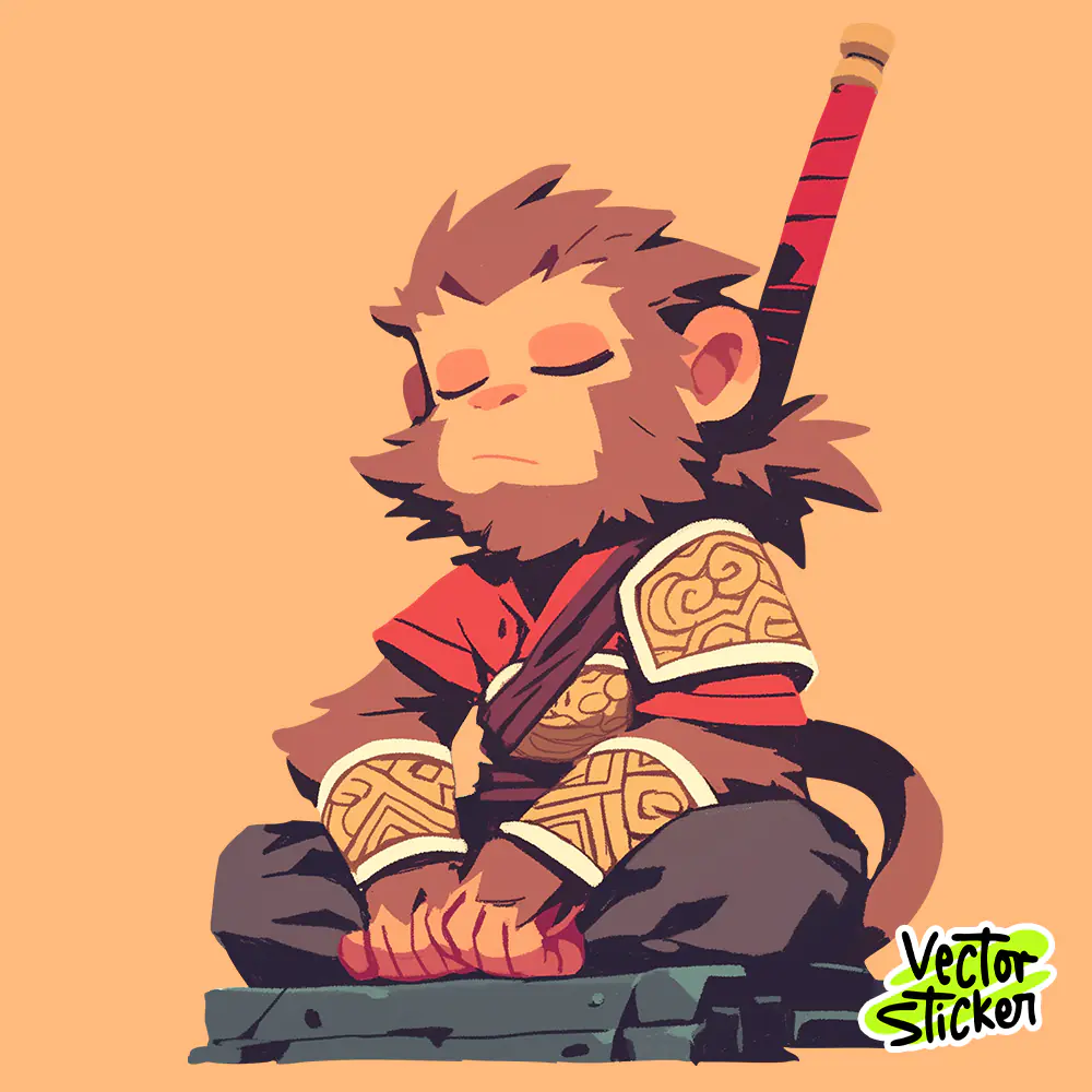 Monkey King Meditation Sticker – Free Wu Kong Style PNG