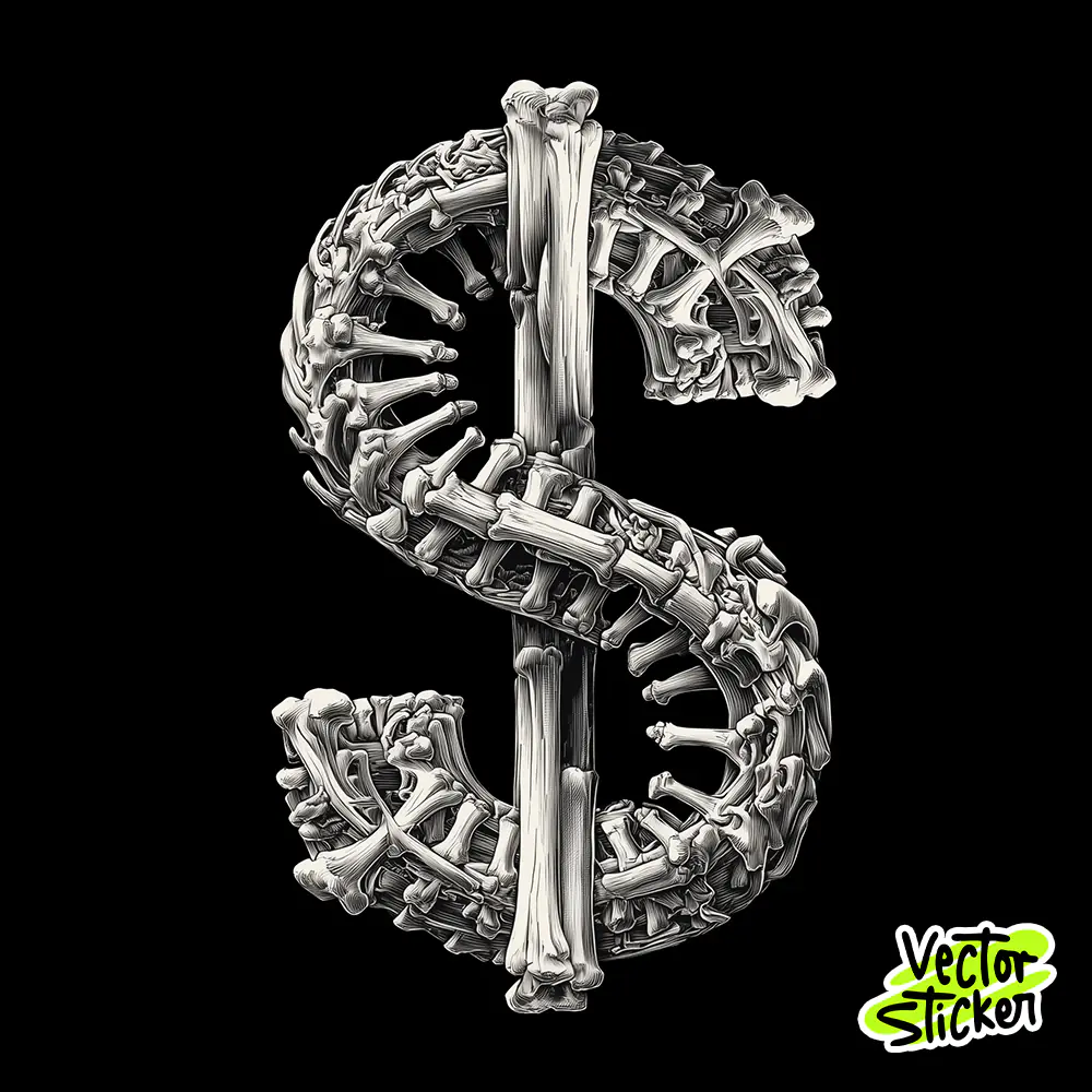 Anatomical Bone Dollar Sign Gothic Skeleton Money Symbol T-Shirt Design PNG