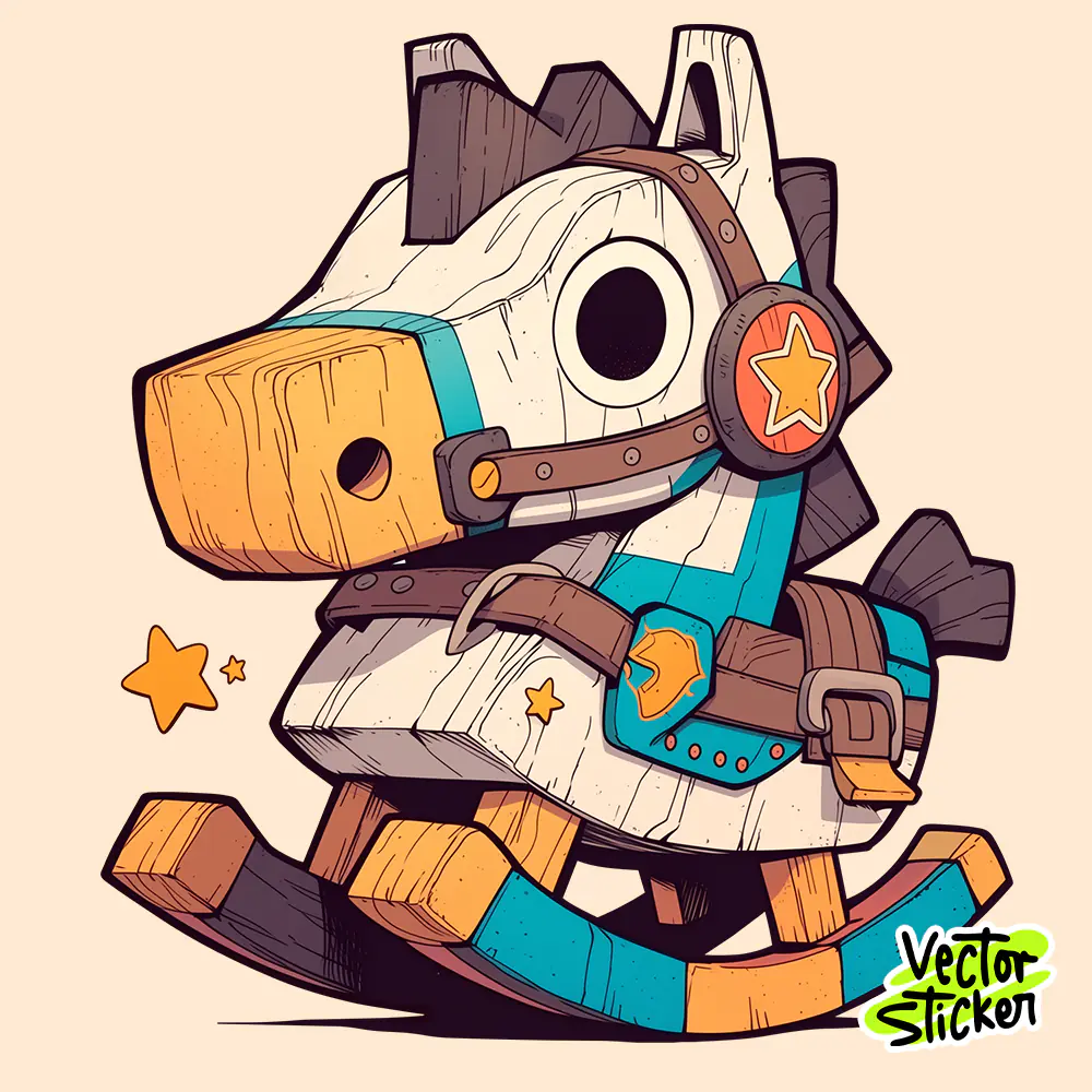 Cute Wooden Toy Horse Cartoon Character Sticker PNG