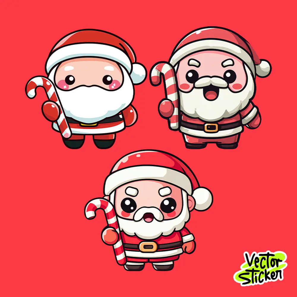 Cute Santa Chibi Illustration Set — Christmas Sticker & T-Shirt PNG