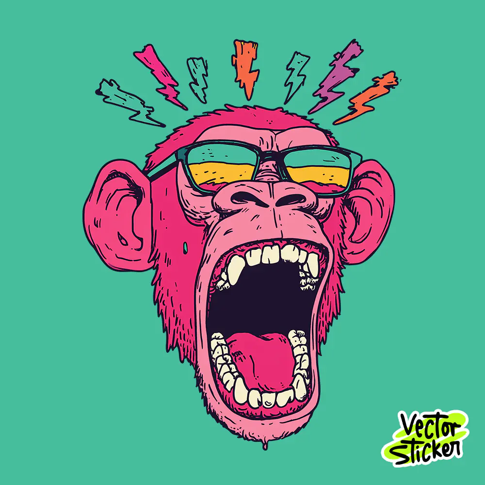 Free T Shirt Design Angry Monkey Cartoon Neon Colors